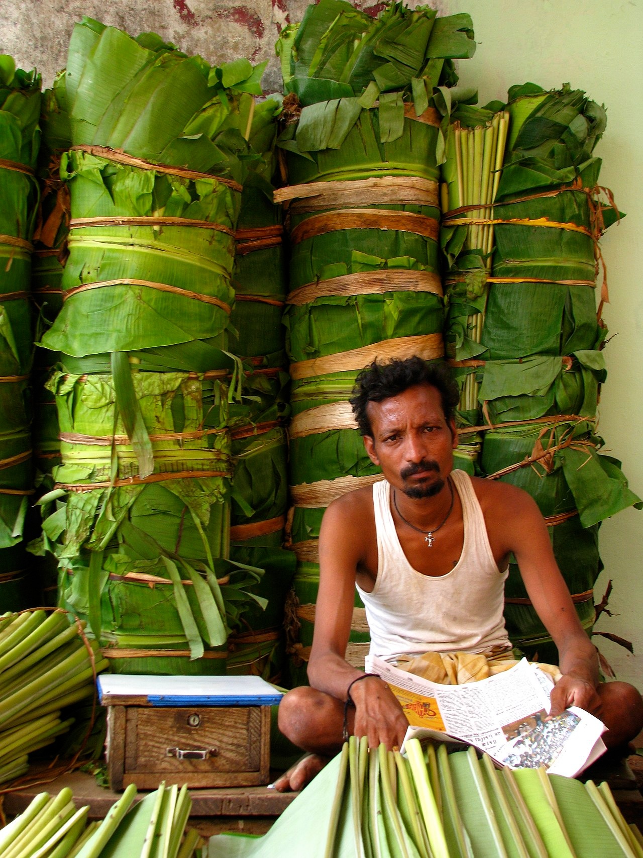 hojas de banano en mercado india hojas de banano