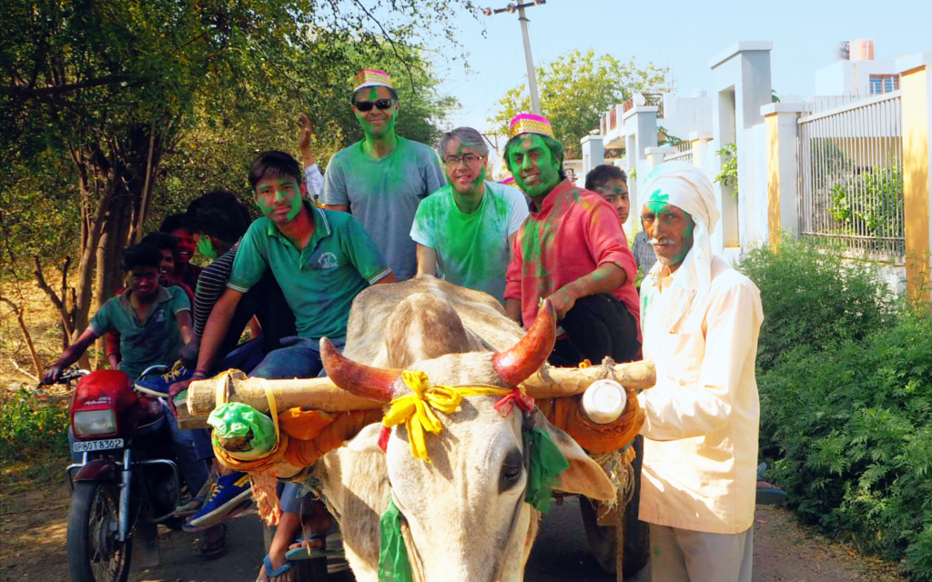 Habitantes de un pueblo de India en Holi 