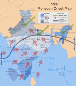 Monzones en India y Sri Lanka - Mapa de monzón
