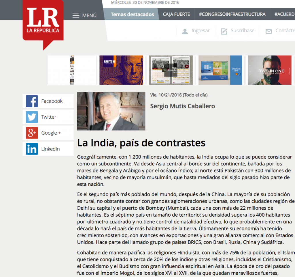 Columna de Sergio Mutis India País de Contrastes