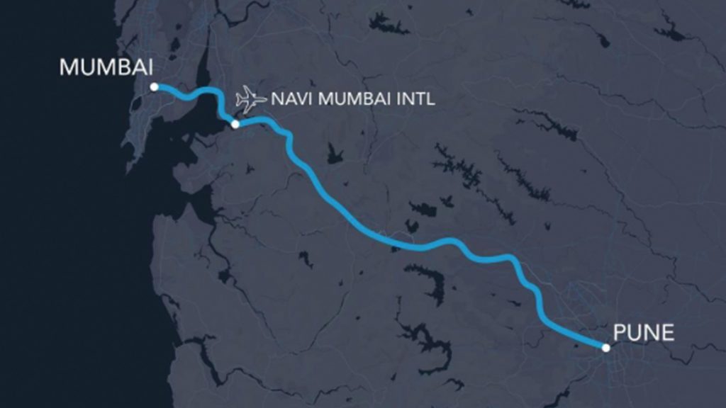 Trayecto del primer hyperloop en India: Mumbai - Pune