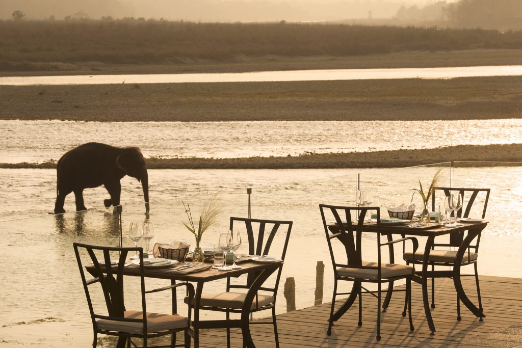 Cena romántica en el río Rapti que pasa junto al Meghauli Serai 