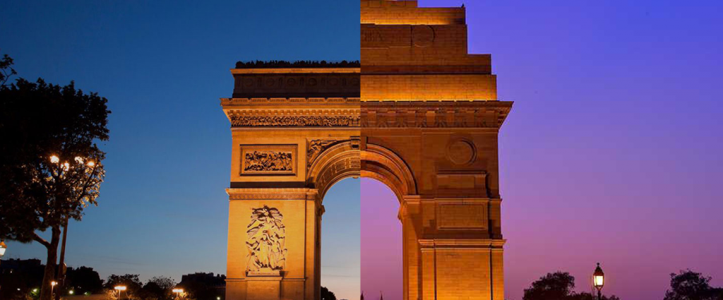 India Gate en New Delhi y Arco del Triunfo de París