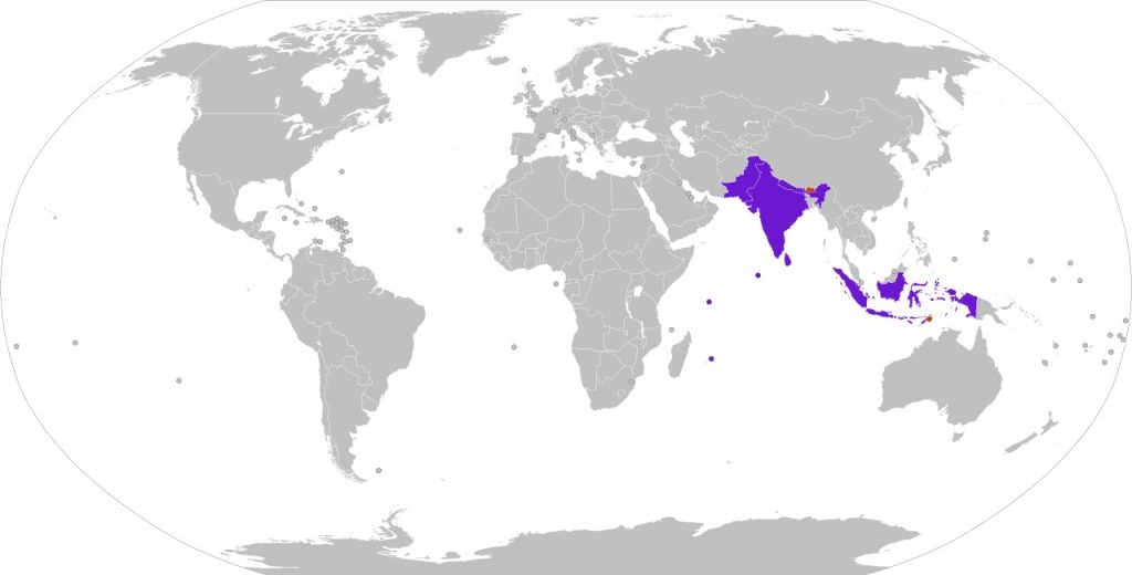 Mapa de países donde usan la rupia