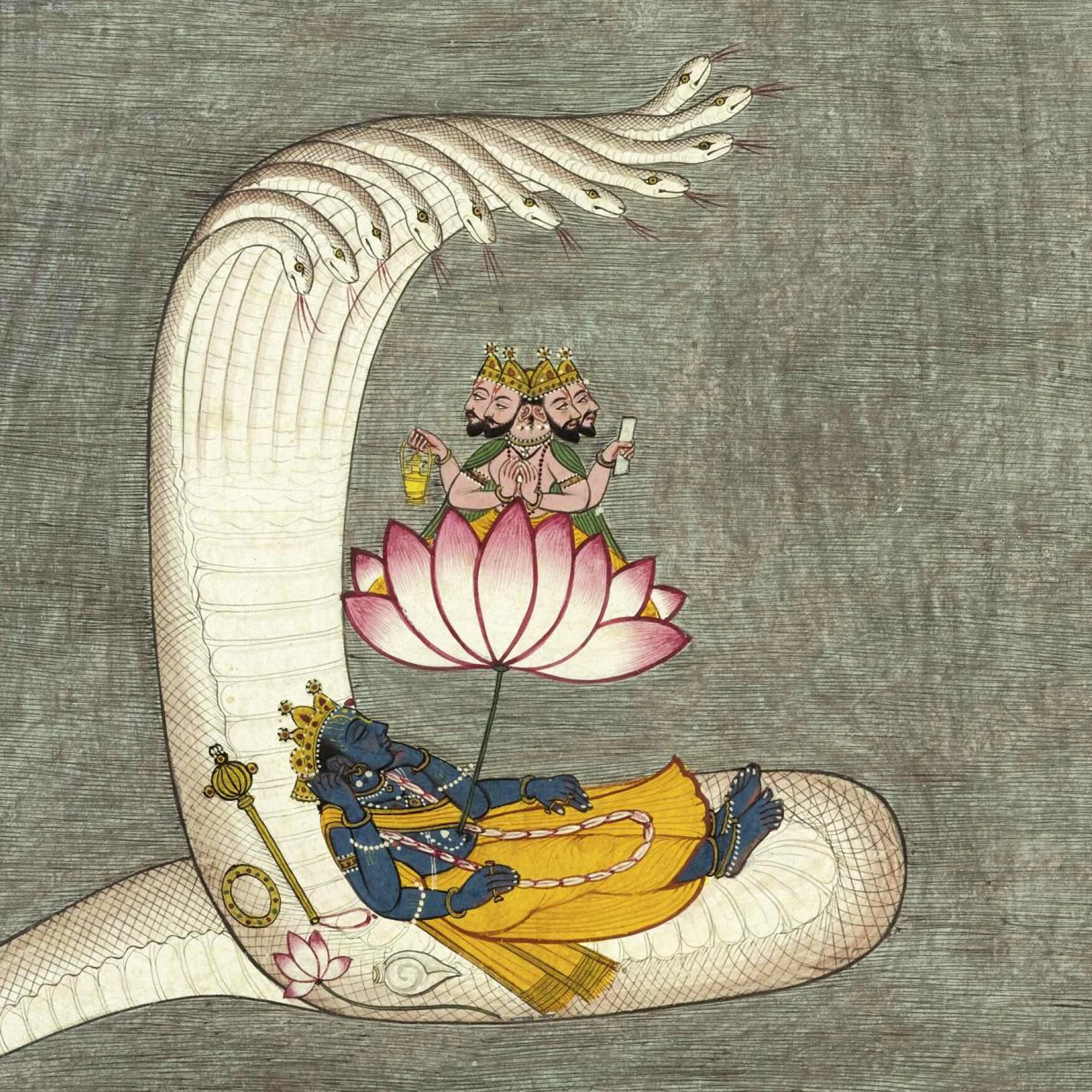 visnu tumbado en serpiente blanca nagas en india